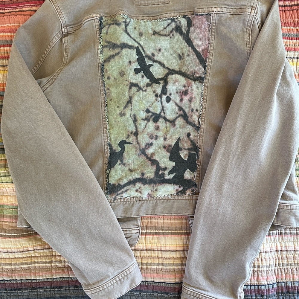 Lands' End Tan Jean Jacket with Artistic Back Panel